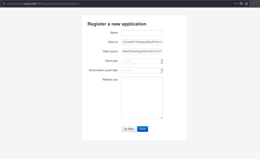 oAuth Consumer Application Registration